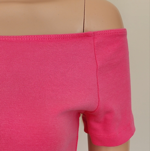 ZARA HOT PINK BODYCON OFF SHOULDERS MIDI DRESS SMALL - Picture 5 of 7